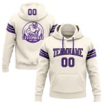 Custom Name and Number Stitched Football Hoodie Sweatshirt in Cream Purple and Black Personalized Stitched Cream Purple-Black