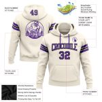 Custom Name and Number Stitched Football Hoodie Sweatshirt in Cream Purple and Black Personalized Stitched Cream Purple-Black