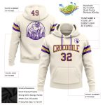 Custom Football Hoodie with Stitched Name and Number - Cream Purple Gold Pullover Sweatshirt Personalized Stitched Cream