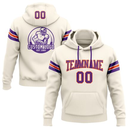 Custom Name Number Football Hoodie Sweatshirt Personalized Stitched Cream Purple Orange Team Apparel Personalized Stitched