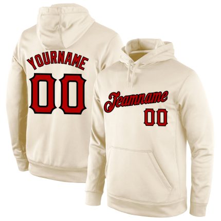 Custom Name Number Sports Hoodie Pullover Sweatshirt in Cream Red Black - Personalized Team Apparel Personalized Stitched