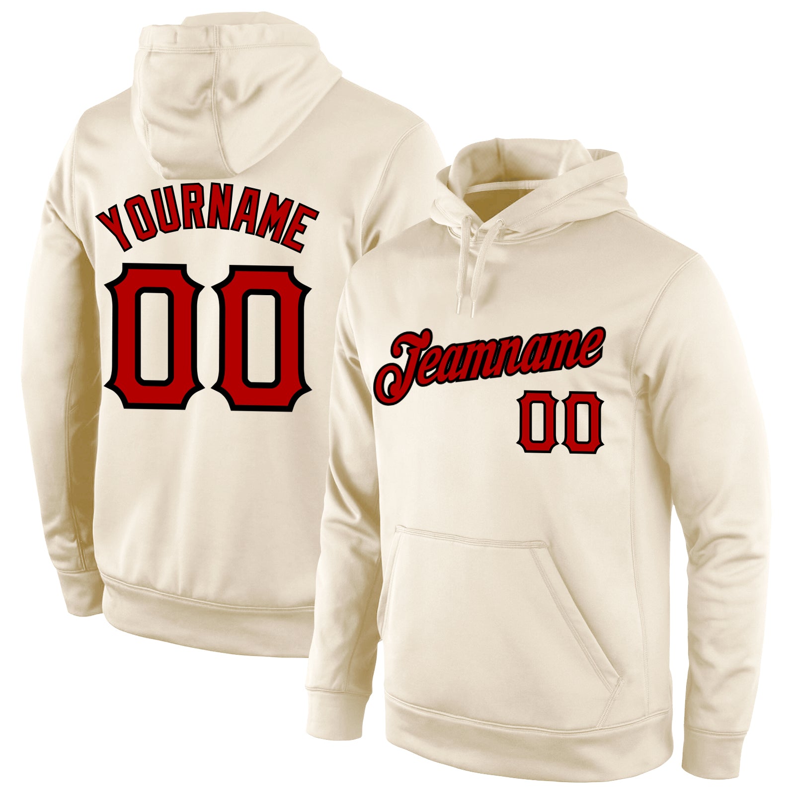 Custom Name Number Sports Hoodie Pullover Sweatshirt in Cream Red Black - Personalized Team Apparel Personalized Stitched