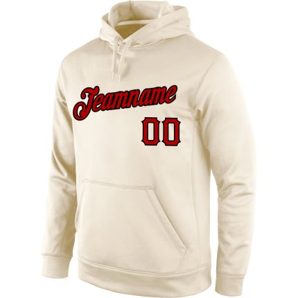 Custom Name Number Sports Hoodie Pullover Sweatshirt in Cream Red Black - Personalized Team Apparel Personalized Stitched