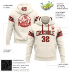 Custom Football Hoodie with Stitched Name & Number in Cream Red-Green Pullover Style Personalized Stitched Cream Red-Green