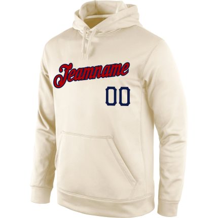 Custom Name Number Sports Hoodie Sweatshirt Personalized Cream Red Navy Pullover Personalized Stitched Cream Red-Navy Sports