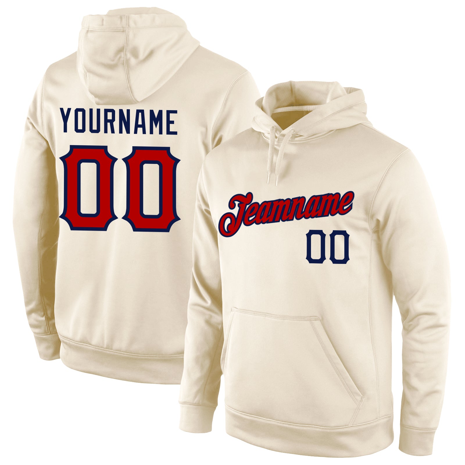 Custom Name Number Sports Hoodie Sweatshirt Personalized Cream Red Navy Pullover Personalized Stitched Cream Red-Navy Sports