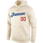 Personalized Stitched Sports Hoodie - Cream Red-Royal Pullover Sweatshirt Personalized Stitched Cream Red-Royal Sports Pullover