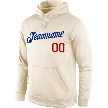 Personalized Stitched Sports Hoodie - Cream Red-Royal Pullover Sweatshirt Personalized Stitched Cream Red-Royal Sports Pullover