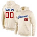Personalized Stitched Sports Hoodie - Cream Red-Royal Pullover Sweatshirt Personalized Stitched Cream Red-Royal Sports Pullover
