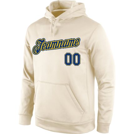 Custom Name Number Sports Hoodie Pullover Sweatshirt Cream Royal-Gold Stitched Personalized Stitched Cream Royal-Gold Sports