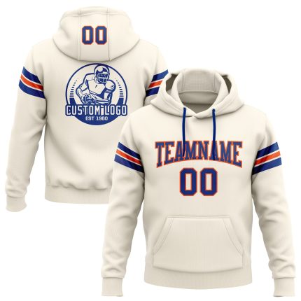 Custom Personalized Royal-Orange Football Hoodie Pullover Sweatshirt with Name & Number - Stitched Cream Team Apparel Personalized