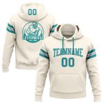 Custom Name and Number Football Sweatshirt Hoodie - Personalized Stitched Cream Teal-Gray Pullover for Team Comfort Personalized