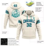 Custom Football Hoodie Sweatshirt with Stitched Name & Number - Cream Teal Navy Pullover Personalized Stitched Cream Teal-Navy
