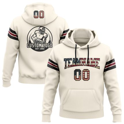 Custom Vintage USA Flag Pullover Hoodie Sweatshirt - Personalized Black-Crimson Football Team with Your Name & Number Personalized