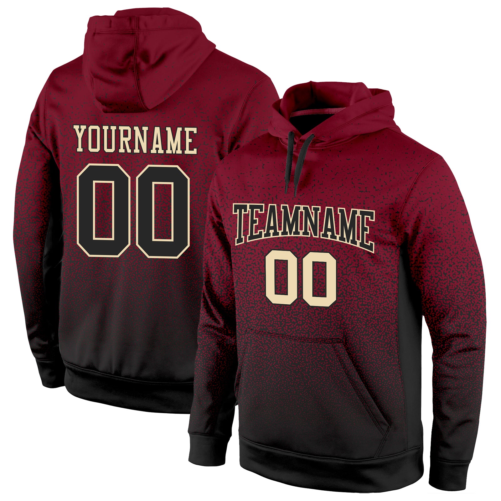 Custom Sports Pullover Hoodie with Name & Number - Stitched Crimson Black-Cream Fade Sweatshirt for Team Wear Personalized