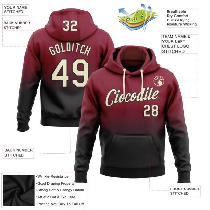 Custom Name Number Sports Hoodie Stitched Crimson Cream-Black Fade Fashion Pullover Sweatshirt Personalized Stitched Crimson