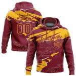 Custom Name Number Sports Hoodie Sweatshirt with 3D Torn Paper Style Design in Crimson Gold - Personalized Stitched Pullover
