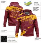 Custom Name Number Sports Hoodie Sweatshirt with 3D Torn Paper Style Design in Crimson Gold - Personalized Stitched Pullover