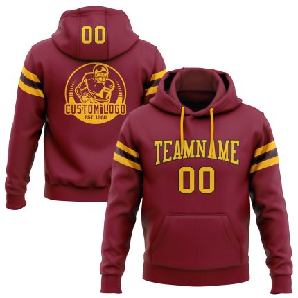 Custom Team Name Number Crimson Gold Black Football Hoodie Sweatshirt Pullover Stitched Personalized Stitched Crimson Gold-Black