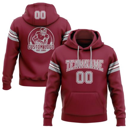 Custom Team Name Number Hoodie Personalized Stitched Football Sweatshirt in Crimson Gray White Personalized Stitched Crimson