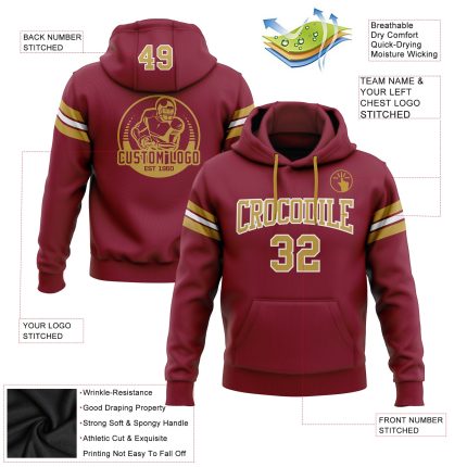 Custom Name Number Crimson White Football Hoodie Sweatshirt Pullover - Personalized Stitched Team Apparel Personalized Stitched