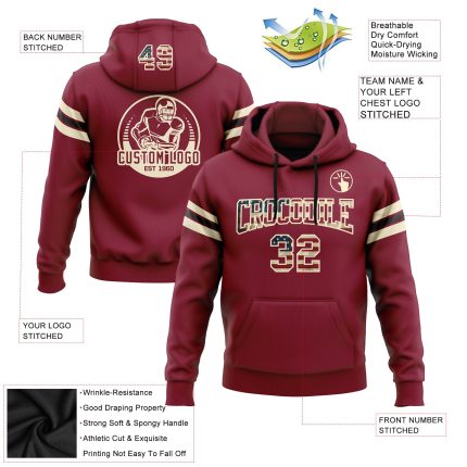 Custom Name & Number Crimson Vintage USA Flag Pullover Hoodie Sweatshirt - Personalized Stitched Football Apparel Personalized