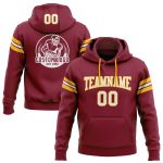 Custom Name Number Crimson and White Gold Football Hoodie Pullover Sweatshirt - Personalized Team Apparel Personalized Stitched