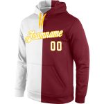 Custom Team Hoodie with Personalized Name and Number, Crimson & White-Gold Split Pullover Sweatshirt Personalized Stitched