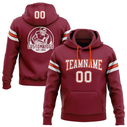 Custom Name Number Crimson White Orange Football Hoodie Sweatshirt - Personalized Stitched Pullover Team Apparel Personalized