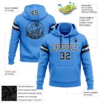 Custom Electric Blue Black-White Football Hoodie with Stitched Name & Number - Personalized Pullover Sweatshirt Personalized