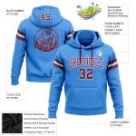 Custom Electric Blue Crimson-White Football Hoodie Personalized with Name and Number - Stitched Pullover Sweatshirt Personalized