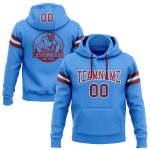 Custom Electric Blue Crimson-White Football Hoodie Personalized with Name and Number - Stitched Pullover Sweatshirt Personalized