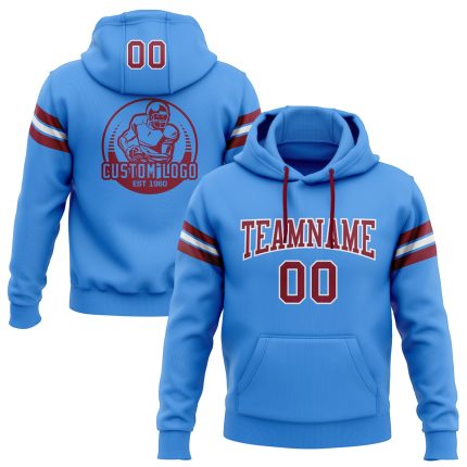 Custom Electric Blue Crimson-White Football Hoodie Personalized with Name and Number - Stitched Pullover Sweatshirt Personalized