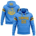 Custom Electric Blue Gold-Black Football Hoodie with Personalized Name and Number - Stitched Sweatshirt Pullover Personalized