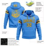 Custom Electric Blue Gold-Black Football Hoodie with Personalized Name and Number - Stitched Sweatshirt Pullover Personalized