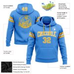 Custom Electric Blue Football Hoodie with Gold-White Design, Personalized Name & Number, Stitched Pullover Sweatshirt Personalized