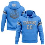 Custom Electric Blue Gray Football Hoodie with Stitched Name & Number - Personalized Pullover Sweatshirt Personalized Stitched