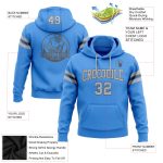 Custom Electric Blue Gray Football Hoodie with Stitched Name & Number - Personalized Pullover Sweatshirt Personalized Stitched
