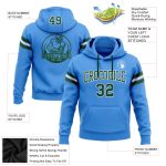 Custom Electric Blue Green-White Football Hoodie with Stitched Name and Number - Personalized Pullover Sweatshirt Personalized