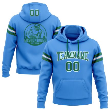 Custom Name Number Hoodie Electric Blue Kelly Green Football Pullover Sweatshirt Personalized Team Apparel Personalized Stitched
