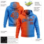 Custom Name Number Electric Blue Orange-Black Gradient Sports Hoodie Pullover Sweatshirt - Personalized Team Apparel Personalized