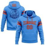 Custom Team Name Electric Blue Orange-Royal Hoodie Sweatshirt with Stitched Number - Personalized Football Apparel Personalized