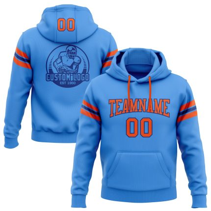 Custom Team Name Electric Blue Orange-Royal Hoodie Sweatshirt with Stitched Number - Personalized Football Apparel Personalized