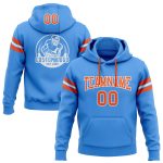 Custom Electric Blue Orange-White Football Hoodie with Stitched Name & Number - Personalized Sweatshirt Pullover Personalized