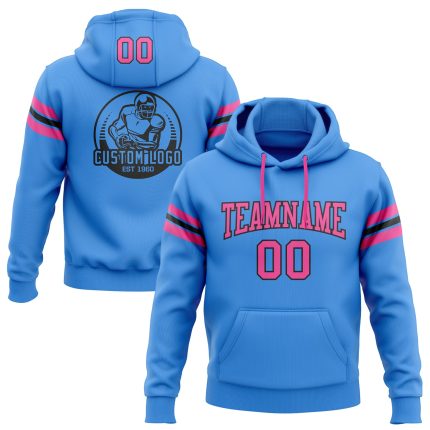 Custom Name Number Hoodie Electric Blue Pink-Black Football Pullover Sweatshirt Personalized for Team Support Personalized