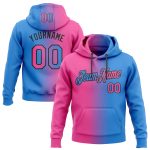 Custom Name Number Pullover Hoodie - Personalized Electric Blue Pink-Black Gradient Fashion Sports Sweatshirt Personalized
