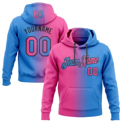 Custom Name Number Pullover Hoodie - Personalized Electric Blue Pink-Black Gradient Fashion Sports Sweatshirt Personalized