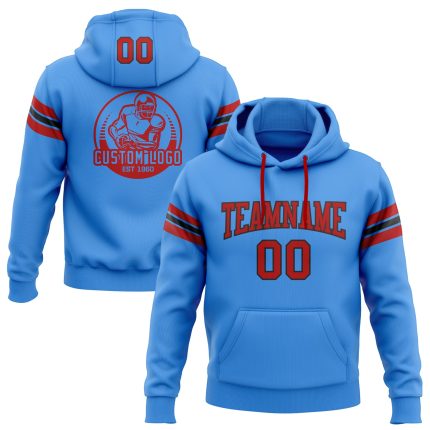 Custom Electric Blue Red-Black Hoodie with Name and Number | Personalized Stitched Football Pullover Sweatshirt Personalized