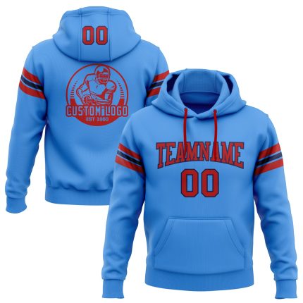 Custom Team Hoodie with Name and Number - Electric Blue Red-Navy Football Pullover Sweatshirt Personalized Stitched Electric