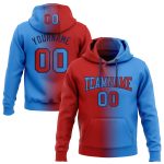 Custom Name Number Sports Hoodie Pullover Sweatshirt Electric Blue Red-Navy Gradient Fashion Style Personalized Stitched